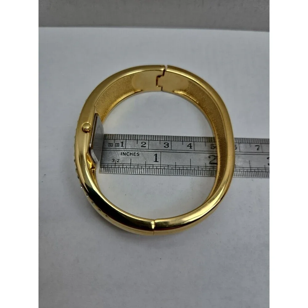 Vintage Pierre Jacquard Womens Gold Rhinestone Cuff Bangle Watch New Battery